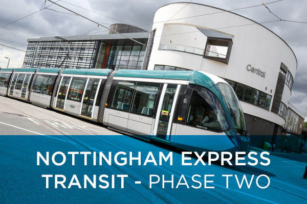 Nottingham Express Transit (NET) developed two new tram lines and expanded the network by 17.5 km